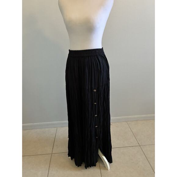 VTG Western Prairie Crinkle Maxi Skirt L Black Whimsygoth Boho Hippie Peasant 80 - Picture 14 of 16